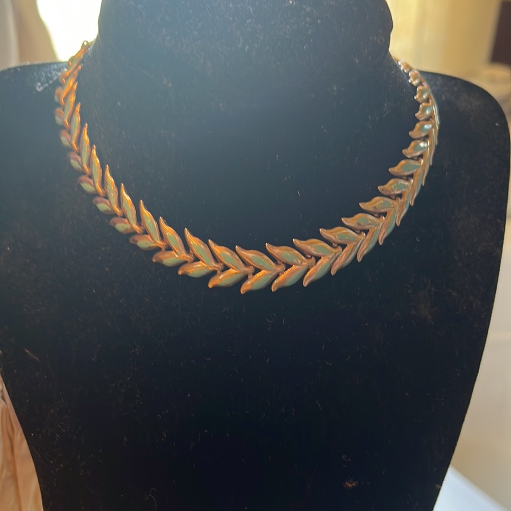 Vintage painted leaf necklace